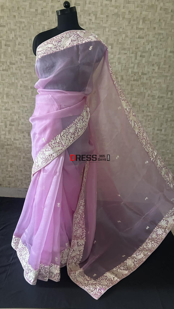 Designer Pink Organza Parsi Gara Saree Parsi Gara Saree