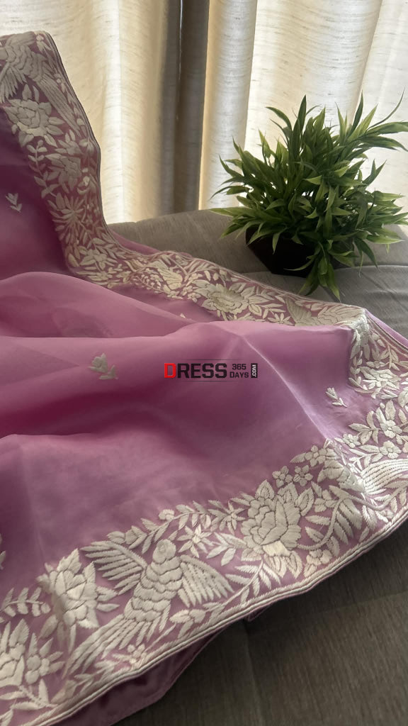 Designer Pink Organza Parsi Gara Saree Parsi Gara Saree