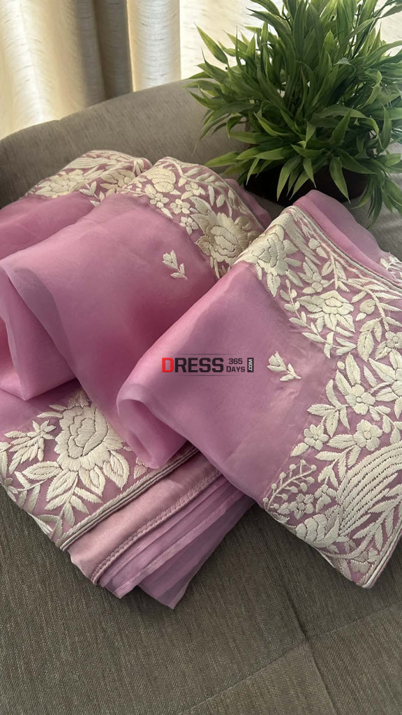 Designer Pink Organza Parsi Gara Saree Parsi Gara Saree