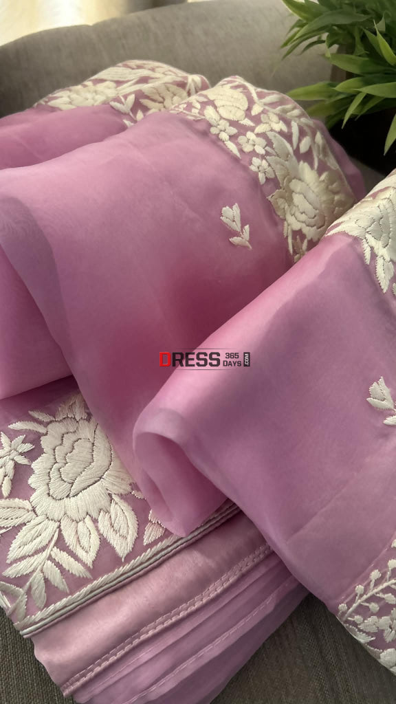 Designer Pink Organza Parsi Gara Saree Parsi Gara Saree
