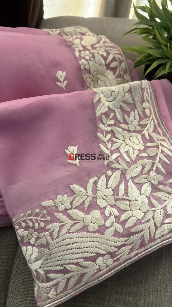 Designer Pink Organza Parsi Gara Saree Parsi Gara Saree