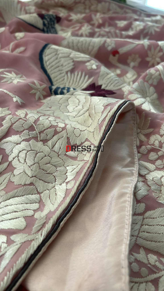 Designer Pink Parsi Gara Dupatta Parsi Gara Dupatta