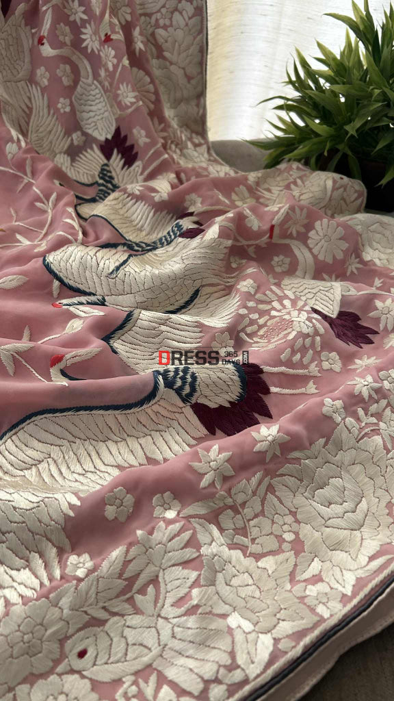 Designer Pink Parsi Gara Dupatta Parsi Gara Dupatta