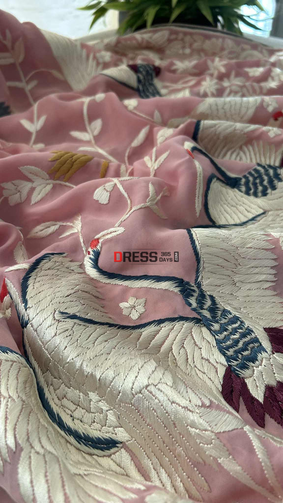 Designer Pink Parsi Gara Dupatta Parsi Gara Dupatta