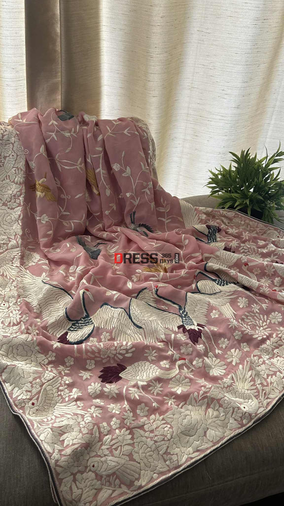 Designer Pink Parsi Gara Dupatta Parsi Gara Dupatta
