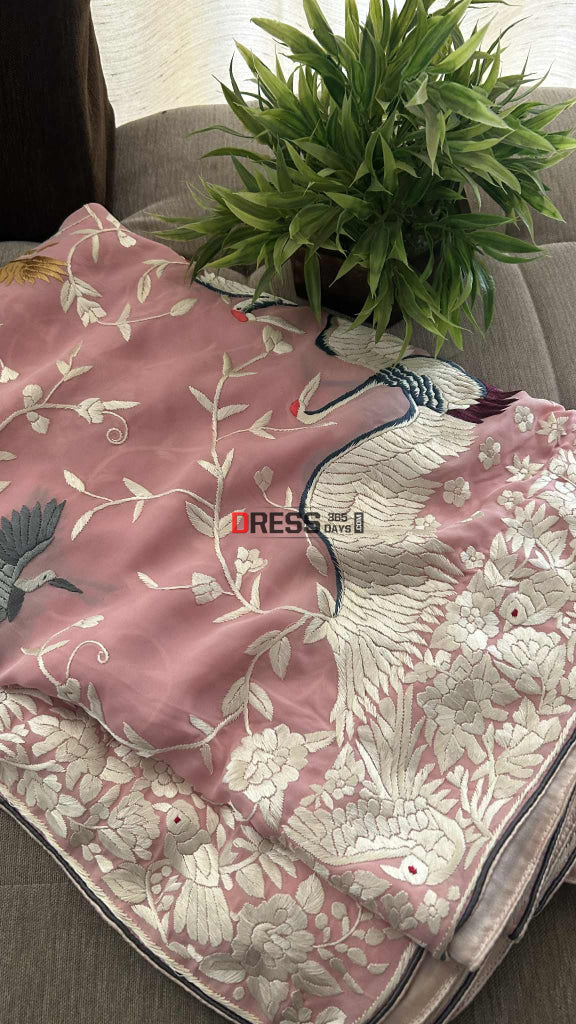 Designer Pink Parsi Gara Dupatta Parsi Gara Dupatta