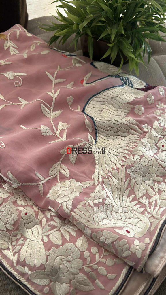 Designer Pink Parsi Gara Dupatta Parsi Gara Dupatta