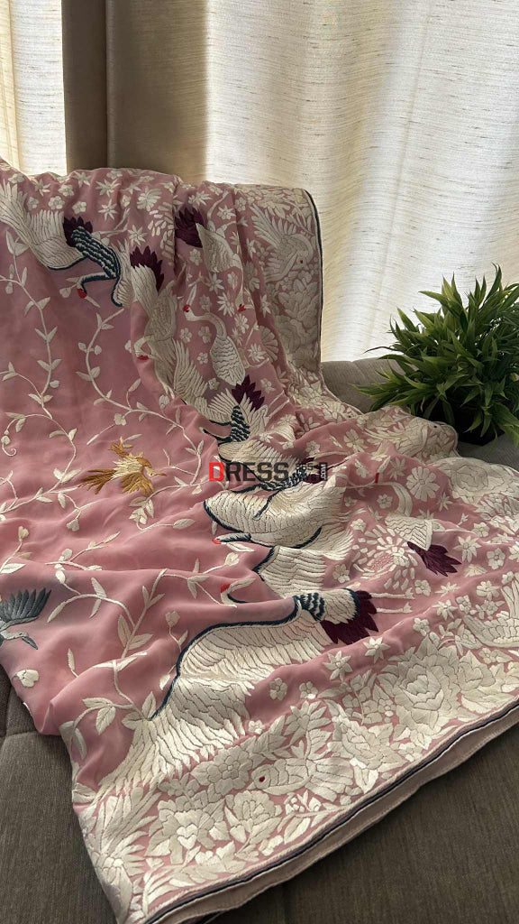 Designer Pink Parsi Gara Dupatta Parsi Gara Dupatta