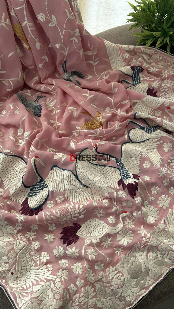 Designer Pink Parsi Gara Dupatta Parsi Gara Dupatta