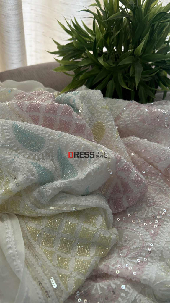 Designer Pure Georgette Cut Dana Chikankari Suit Chikankari Suits