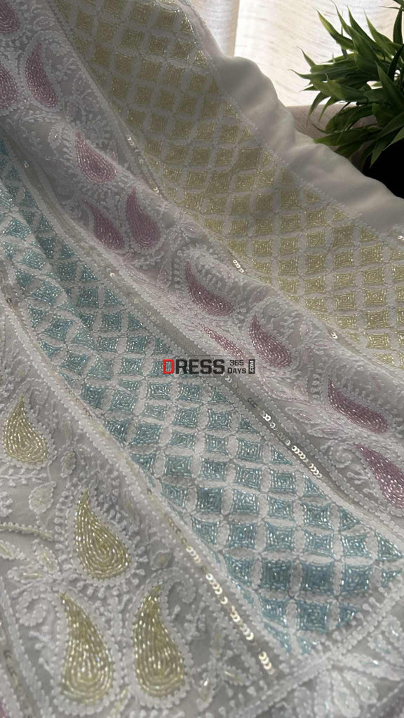 Designer Pure Georgette Cut Dana Chikankari Suit Chikankari Suits