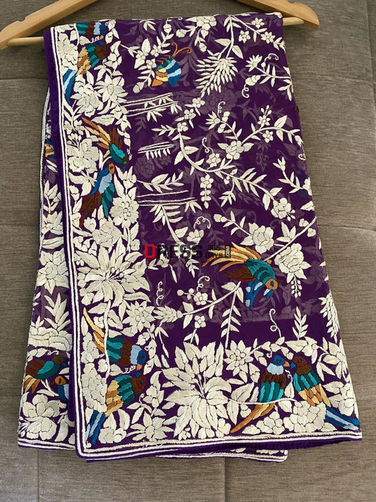 Designer Purple Multicolour Parsi Gara Dupatta