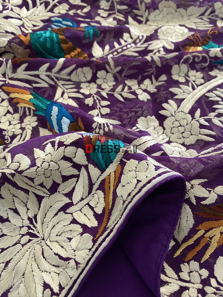 Designer Purple Multicolour Parsi Gara Dupatta