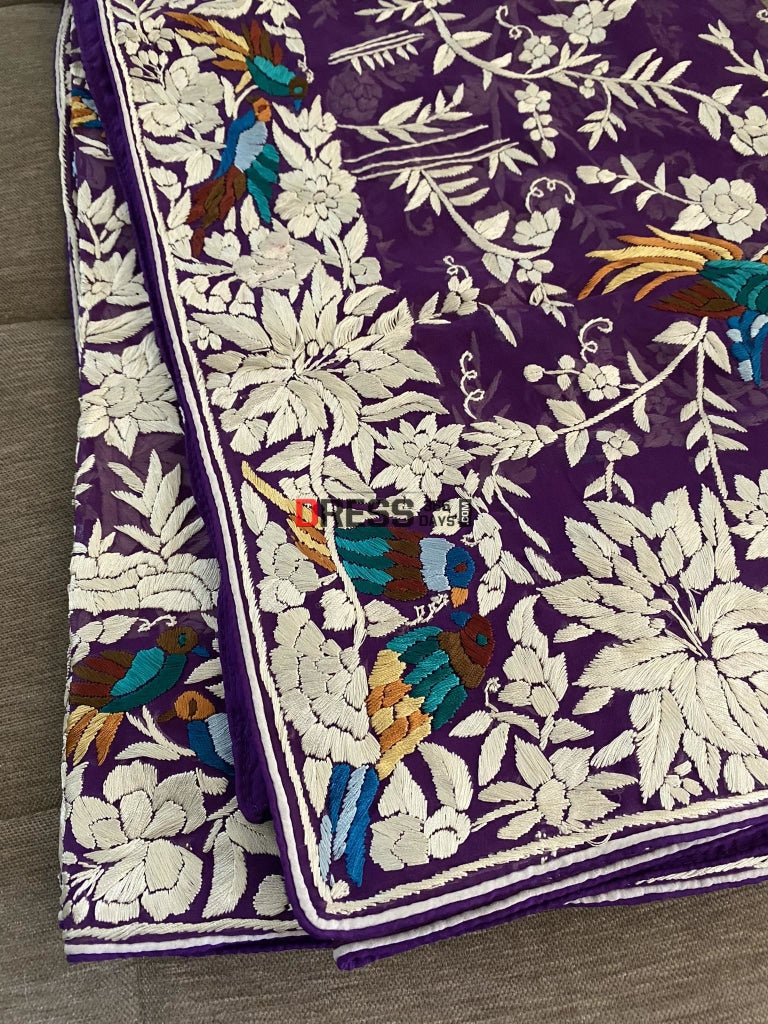 Designer Purple Multicolour Parsi Gara Dupatta