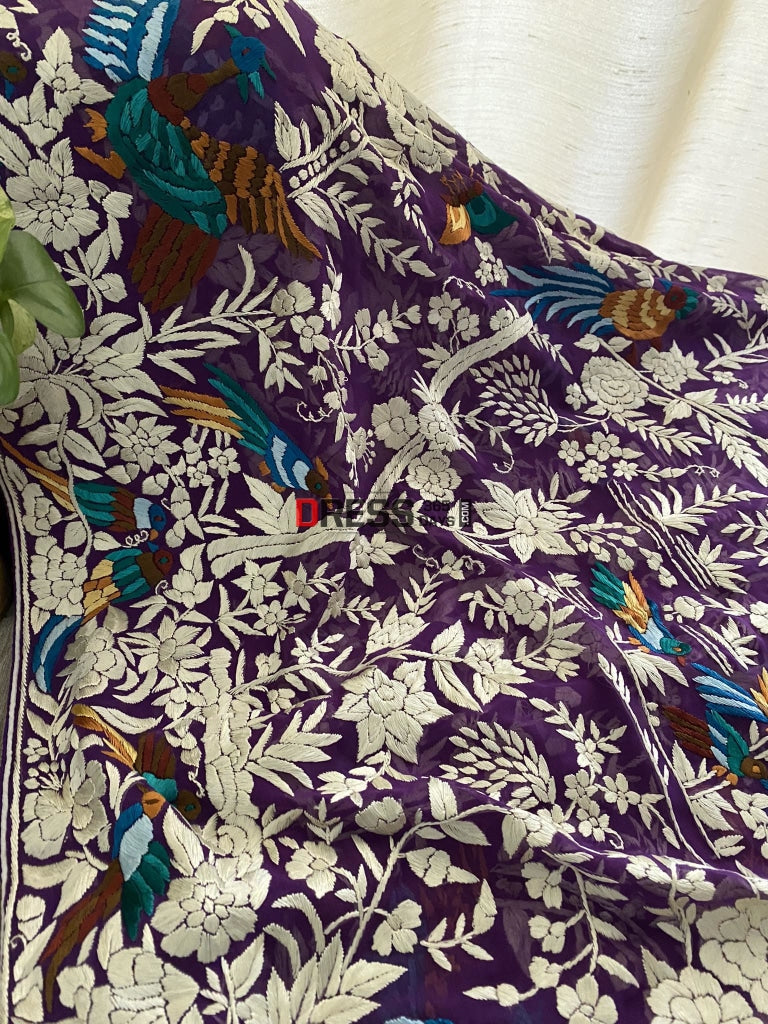 Designer Purple Multicolour Parsi Gara Dupatta