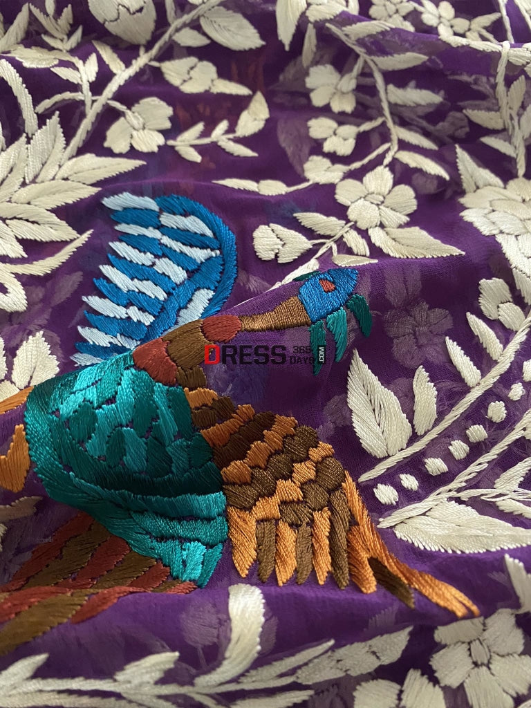 Designer Purple Multicolour Parsi Gara Dupatta