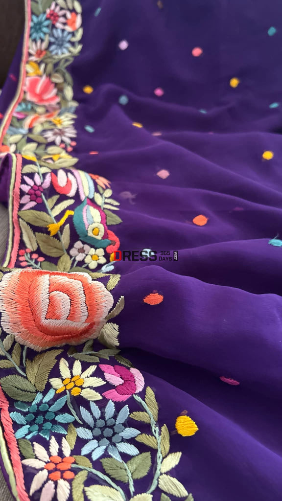 Designer Purple Parsi Gara Saree Parsi Gara Saree