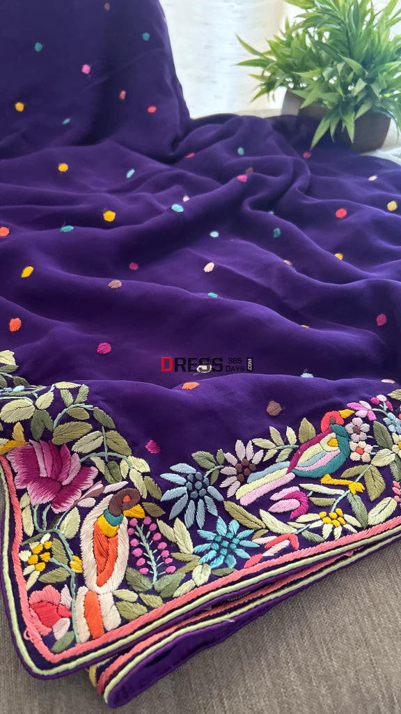 Designer Purple Parsi Gara Saree Parsi Gara Saree