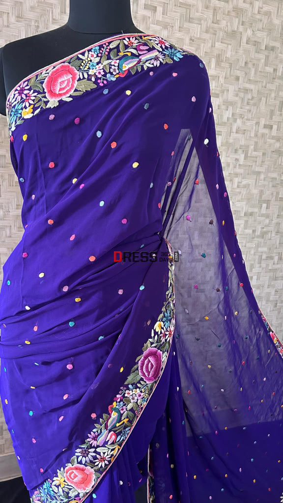 Designer Purple Parsi Gara Saree Parsi Gara Saree