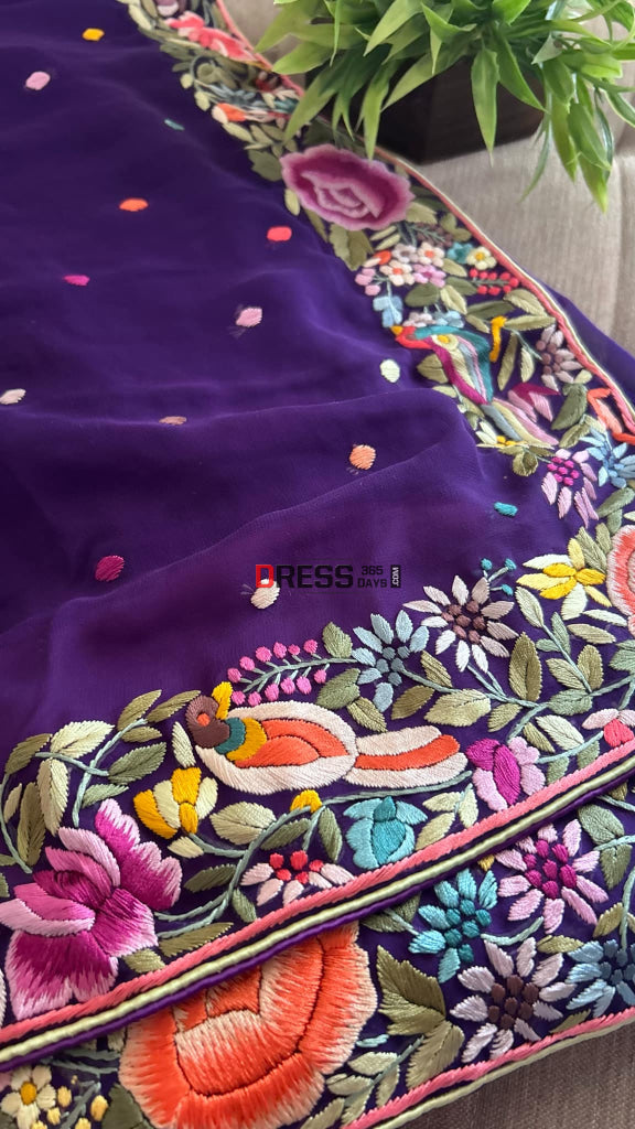 Designer Purple Parsi Gara Saree Parsi Gara Saree