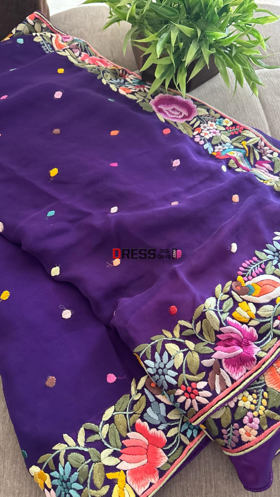 Designer Purple Parsi Gara Saree Parsi Gara Saree