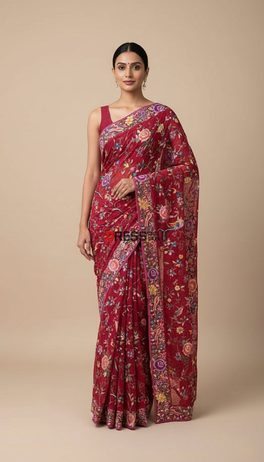 Designer Red Multicolor Parsi Gara Saree