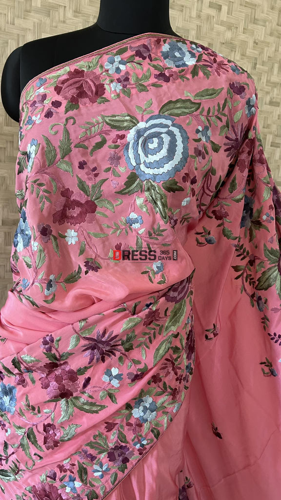 Designer Rose Pink Parsi Gara Saree