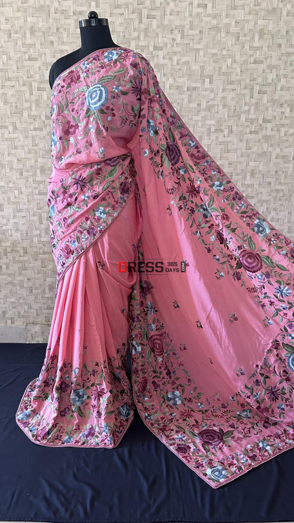 Designer Rose Pink Parsi Gara Saree