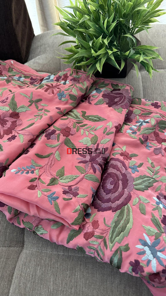 Designer Rose Pink Parsi Gara Saree