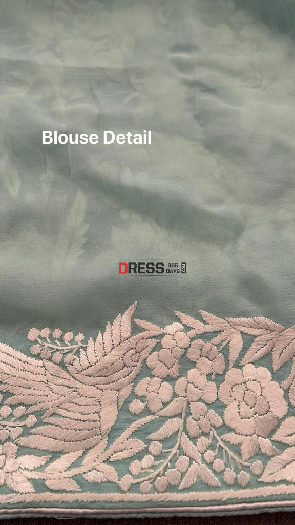 Designer Sea Green Parsi Gara Hand Embroidered Saree