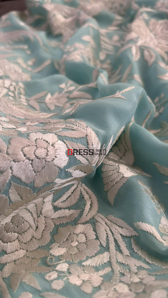 Designer Sea Green Parsi Gara Hand Embroidered Saree