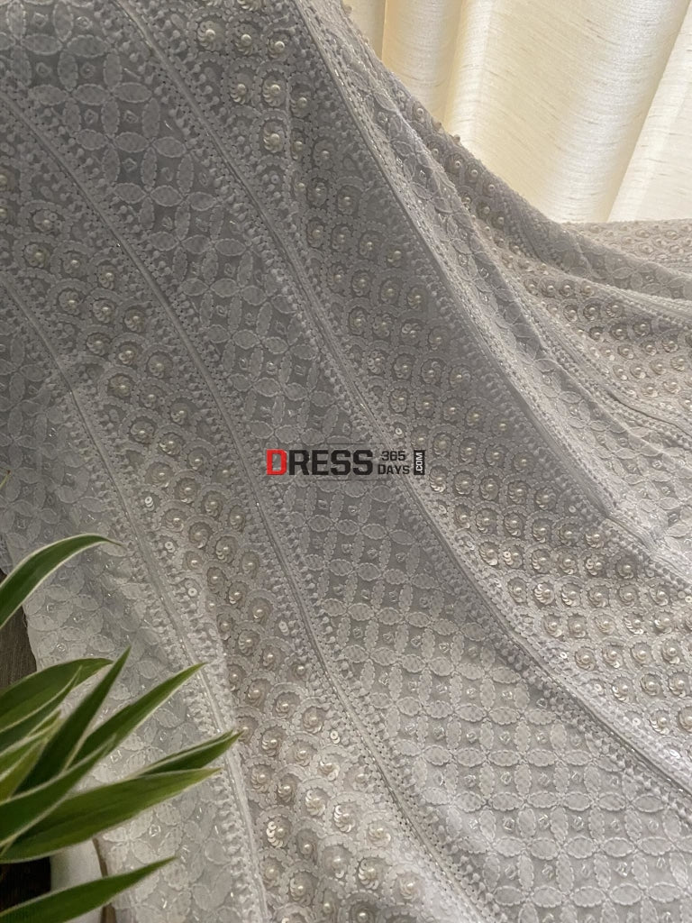 Designer White Pearl Lucknowi Chikankari Anarkali Suit