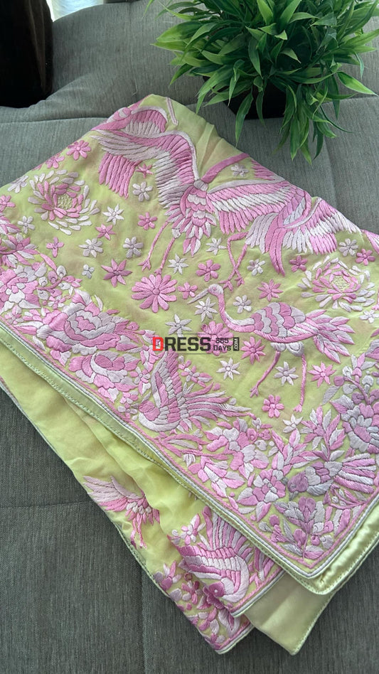 Designer Yellow & Pink Parsi Gara Dupatta Parsi Gara Dupatta