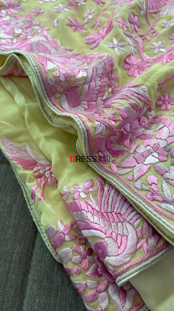 Designer Yellow & Pink Parsi Gara Dupatta Parsi Gara Dupatta