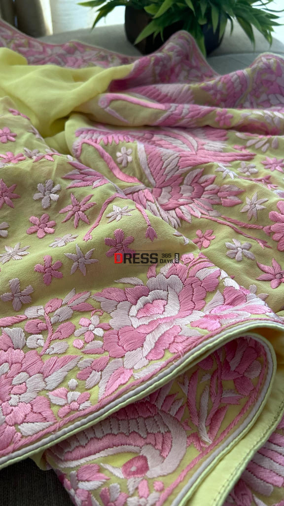 Designer Yellow & Pink Parsi Gara Dupatta Parsi Gara Dupatta