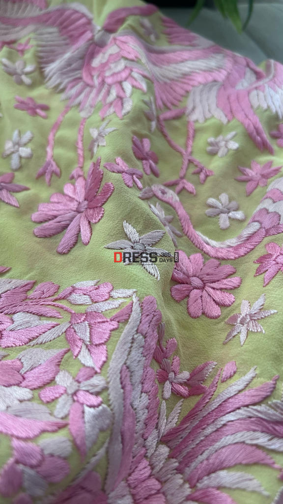 Designer Yellow & Pink Parsi Gara Dupatta Parsi Gara Dupatta