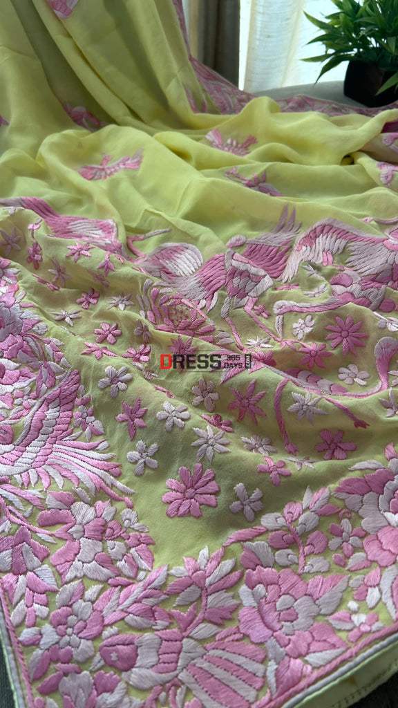 Designer Yellow & Pink Parsi Gara Dupatta Parsi Gara Dupatta