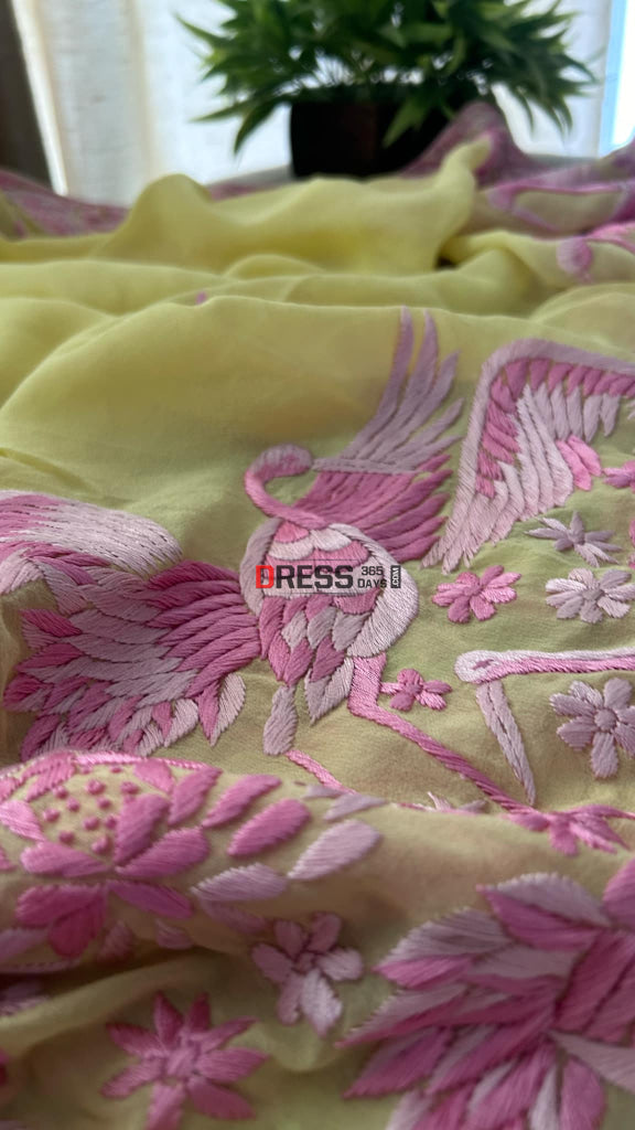 Designer Yellow & Pink Parsi Gara Dupatta Parsi Gara Dupatta