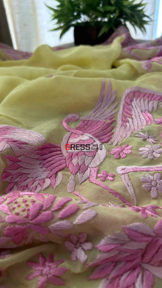 Designer Yellow & Pink Parsi Gara Dupatta Parsi Gara Dupatta