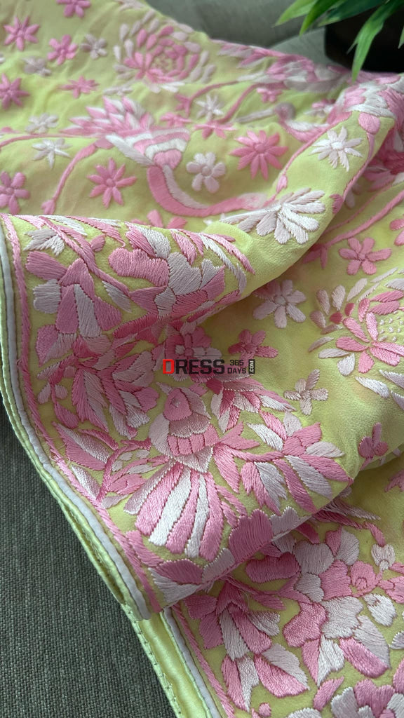 Designer Yellow & Pink Parsi Gara Dupatta Parsi Gara Dupatta