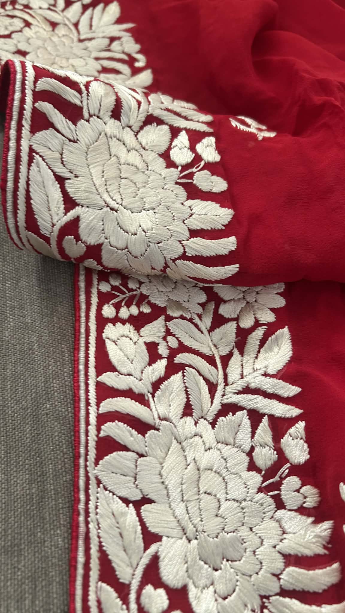 Artisanal Red Parsi Gara Dupatta