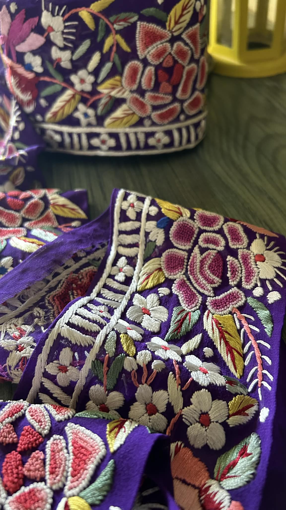 Hand Embroidered Parsi Gara Lace – Royal Purple Floral Border (9 Meter)