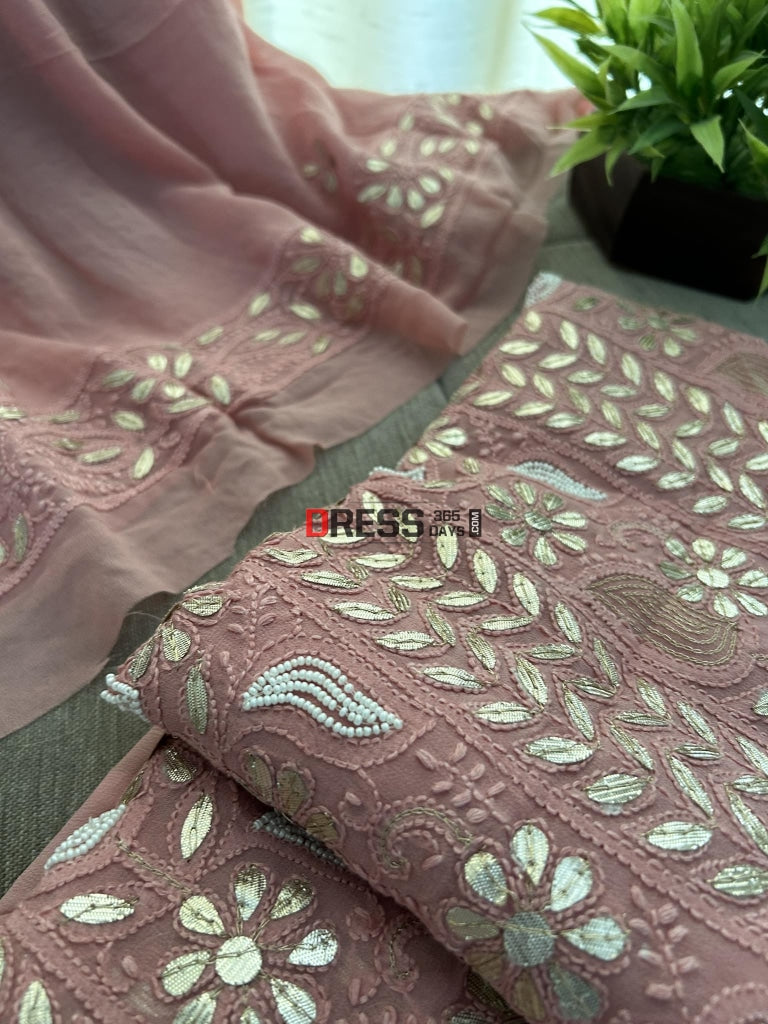 Dusty Pink Pearl & Gota Patti Chikankari Suit Suits