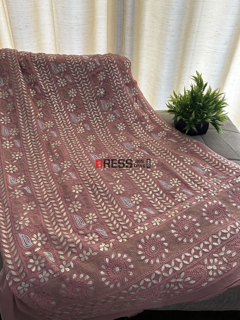 Dusty Pink Pearl & Gota Patti Chikankari Suit Suits