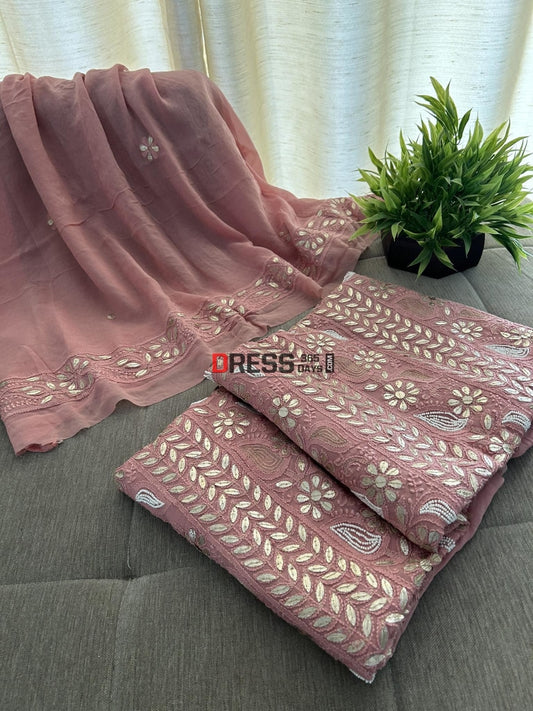 Dusty Pink Pearl & Gota Patti Chikankari Suit Suits