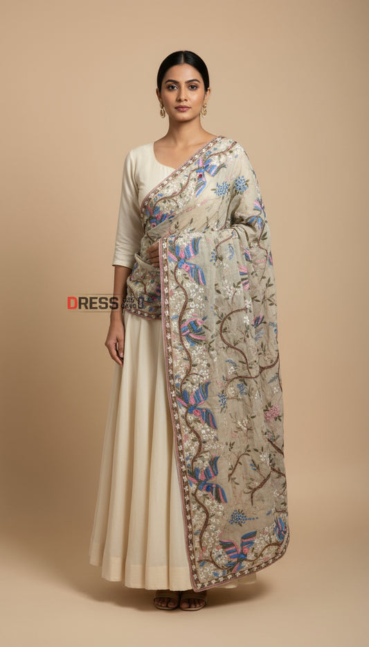 Heritage Bird Motif Parsi Gara Dupatta