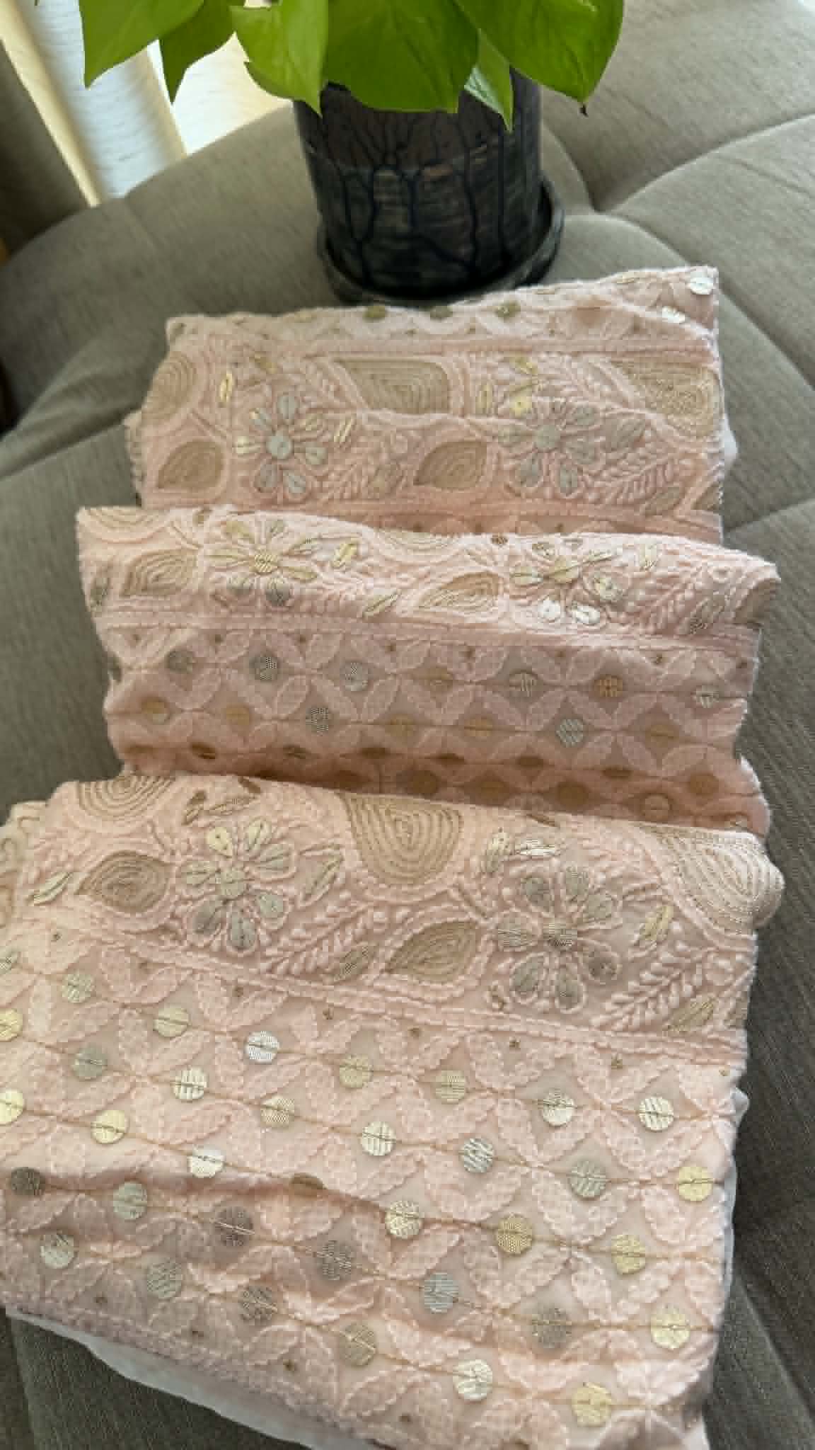 Pastel Pink Gota Patti Unstitched Chikankari Suit (Kurta & Dupatta)