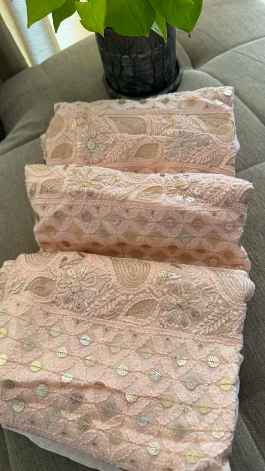 Pastel Pink Gota Patti Unstitched Chikankari Suit (Kurta & Dupatta)