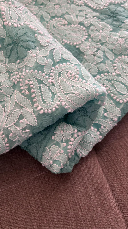 Sea Green Georgette Chikankari Kurti Fabric (Only Kurti)