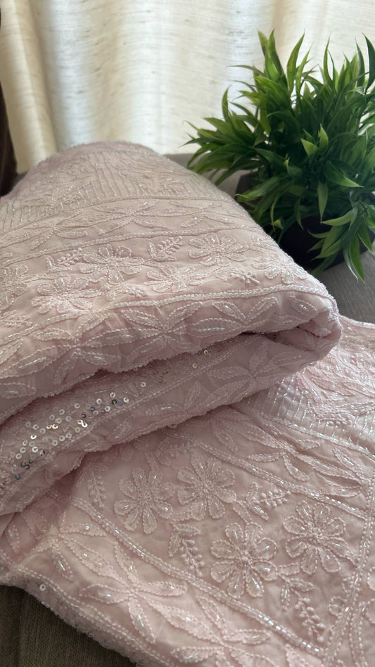 Pastel Pink Chikankari Cut Dana Sequins Saree